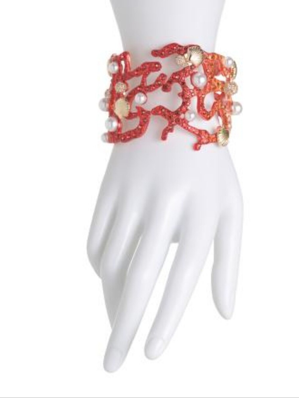Betsey Johnson Red Glitter Coral Statement Bracelet with Pearls Ha Rt HL